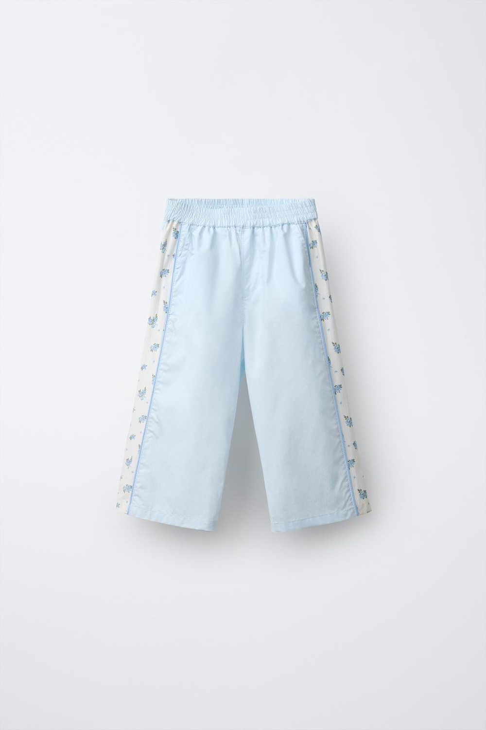 ZARA БРЮКИ ИЗ ВЫСОКОТЕХНОЛОГИЧНОЙ ТКАНИ С КОНТРАСТНЫМ ЦВЕТОЧНЫМ ПРИНТОМ, ГОЛУБОЙ