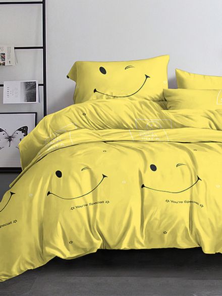 Постельное белье полисатин Simple House "Smile" семейное Наволочка 50х70 см 2 шт Простынь на резинке 160x200 см Пододеяльник 145x215 см 2шт