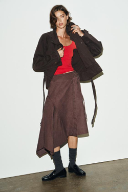 ZARA АСИММЕТРИЧНАЯ ЮБКА-ПАРЕО С ЭФФЕКТОМ ПОСТИРАННОСТИ, ТЕМНО-БОРДОВЫЙ