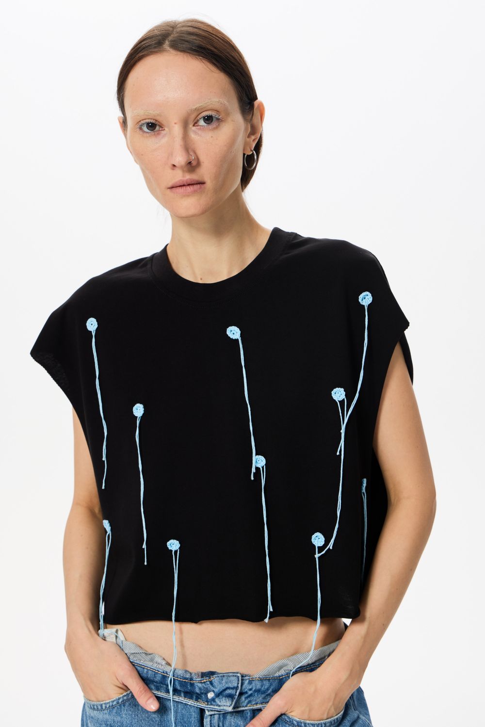 Топ Kraizy stripes Crochet Polka Dot черный