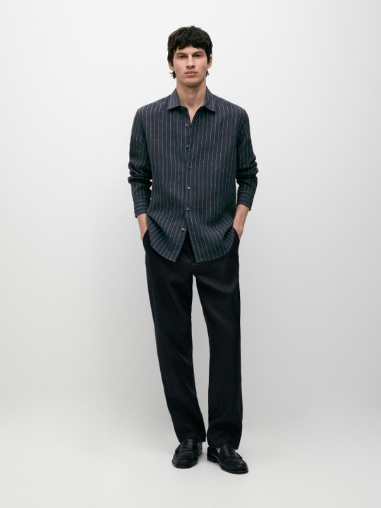 Massimo Dutti Зауженные льняные брюки, темно-синий