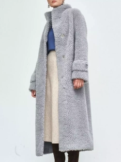 Искусственная зимняя эко шуба чебурашка, серая, Северина