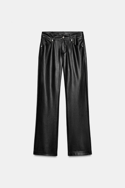 ZARA БРЮКИ ИЗ ИСКУССТВЕННОЙ КОЖИ С НИЗКОЙ ПОСАДКОЙ, ЧЕРНЫЙ