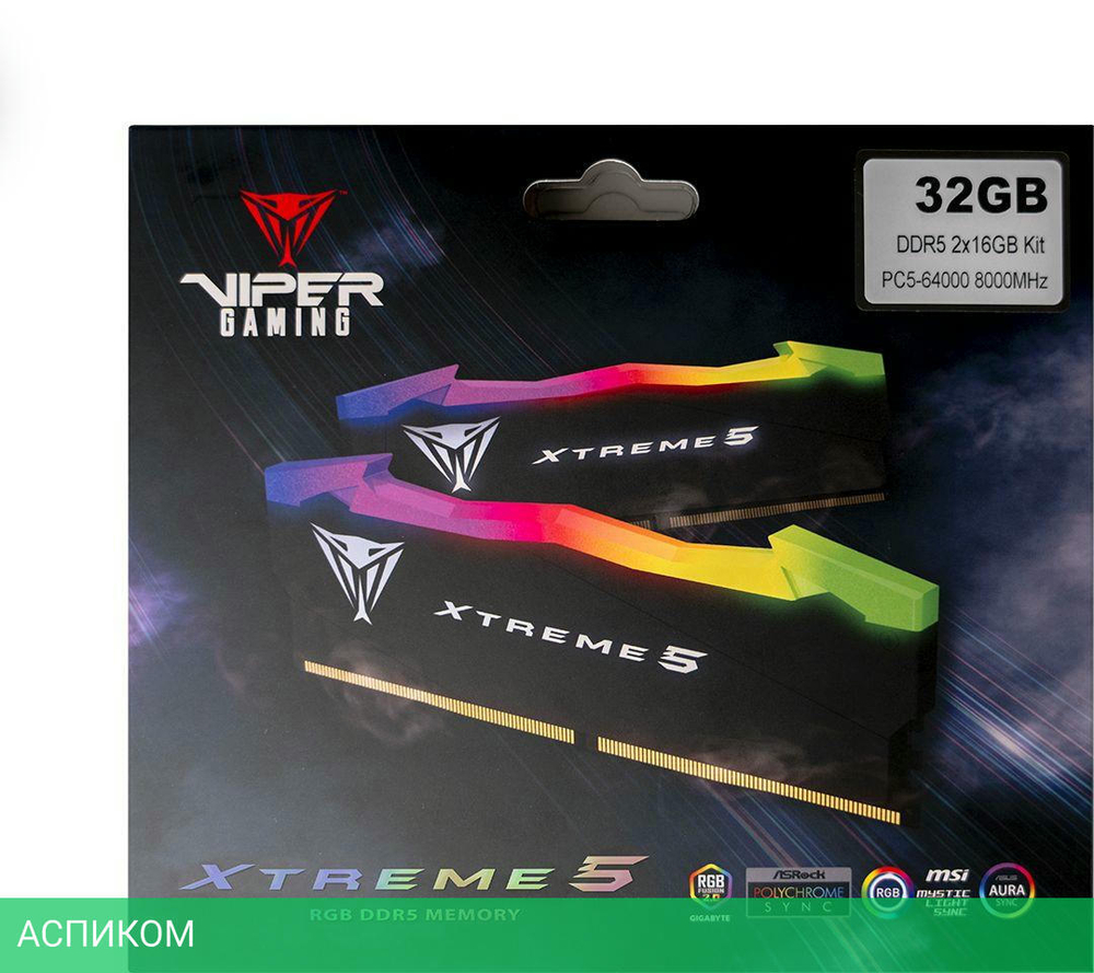 Оперативная память Patriot Viper Xtreme 5 RGB 2X16GB DDR5 8000MHz (PVXR532G80C38K)