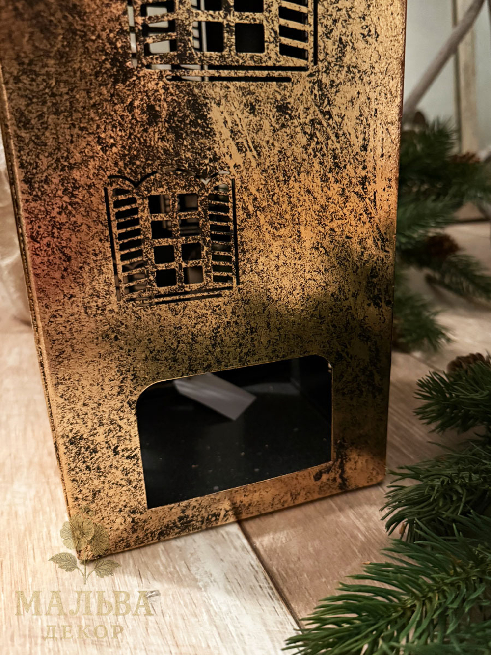 Подсвечник "Домик" большой античное золото 16x16xH42 см