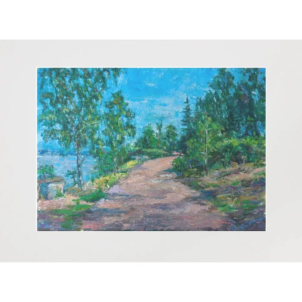 Картина маслом авторская в паспарту 30х40 см на стену для интерьера "Полуденный зной"