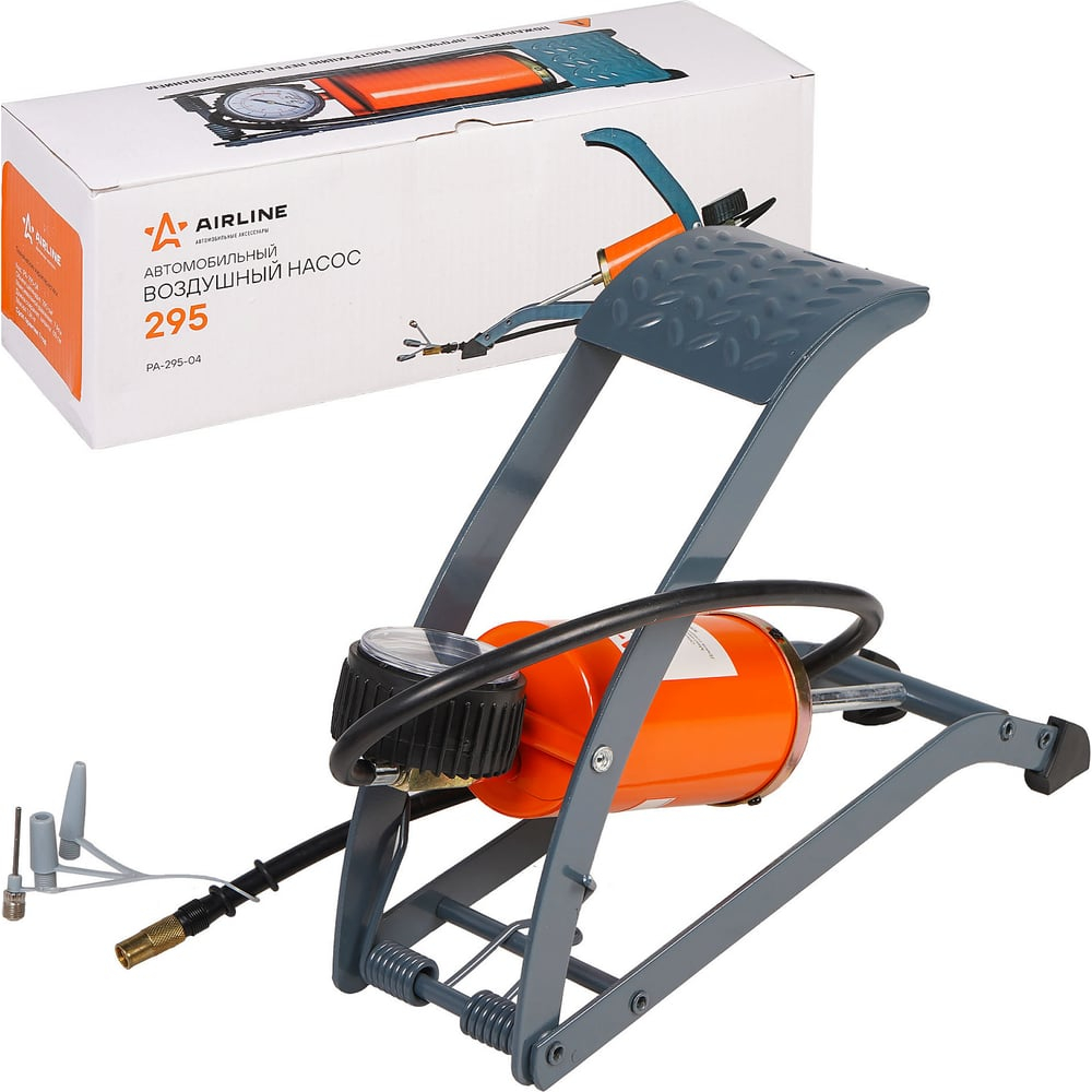 Насос автомобильный ножной, воздушный механический со встроенным манометром, цилиндр 295 см3 AIRLINE PA-295-04