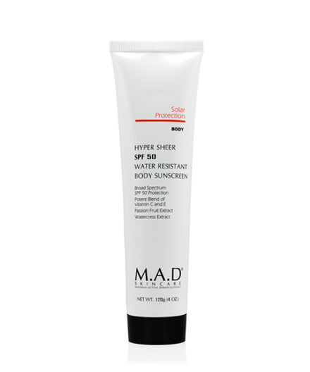 M.A.D. HYPER SHEER SPF 50 WATER RESISTANT BODY SUNSCREEN