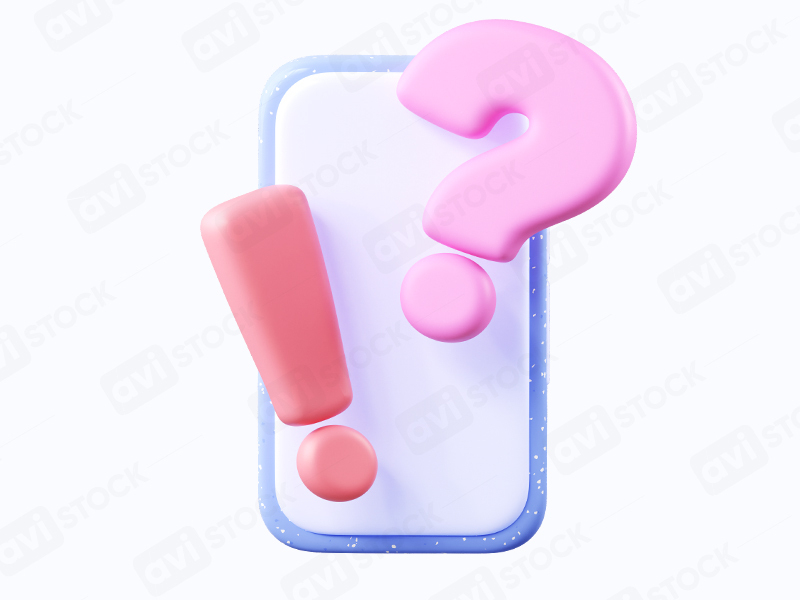 3D Восклицательный и вопросительный знак рядом с мобильным телефоном