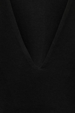 ZARA ТОП ИЗ ИНТЕРЛОКА С V-ОБРАЗНЫМ ВЫРЕЗОМ, ЧЕРНЫЙ