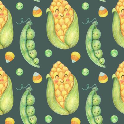 Кукурузка и горошек на темном фоне