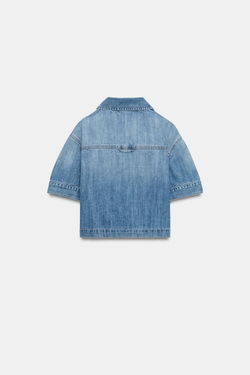 ZARA ДЖИНСОВАЯ РУБАШКА Z1975 С КОРОТКИМ РУКАВОМ, ВЫЦВЕТШИЙ СИНИЙ