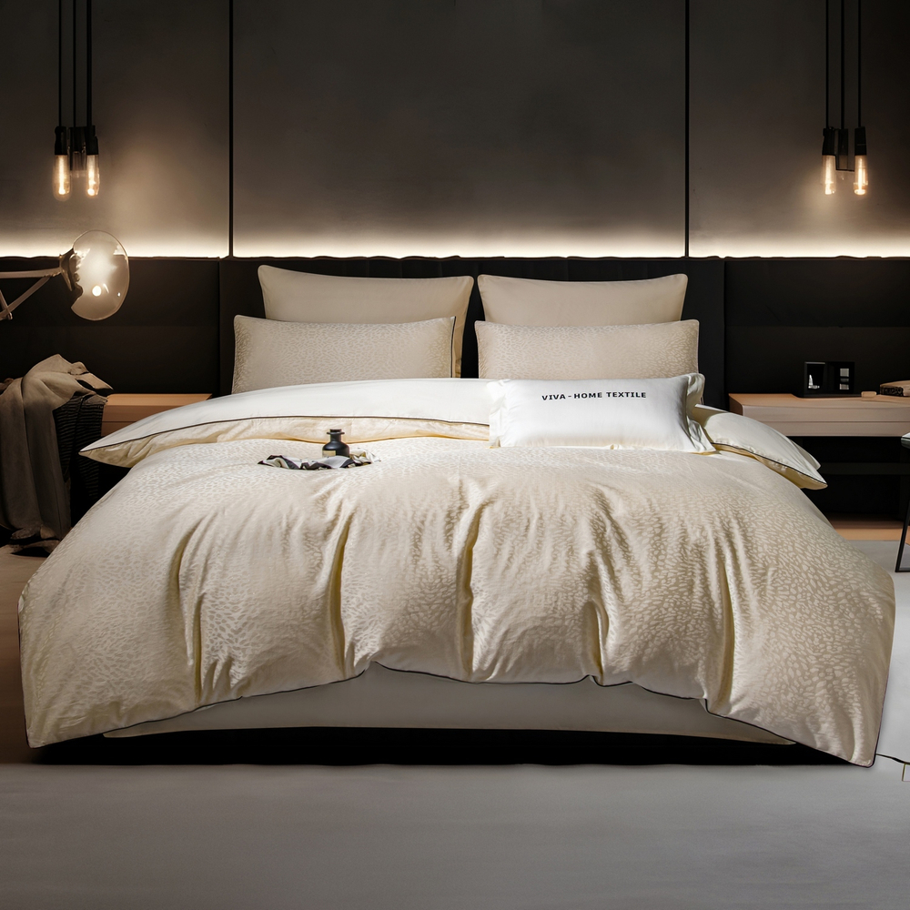 КПБ на резинке Сатин-Жаккард Тессоро MTR006, Евро, 4 наволочки, простынь 140*200*30