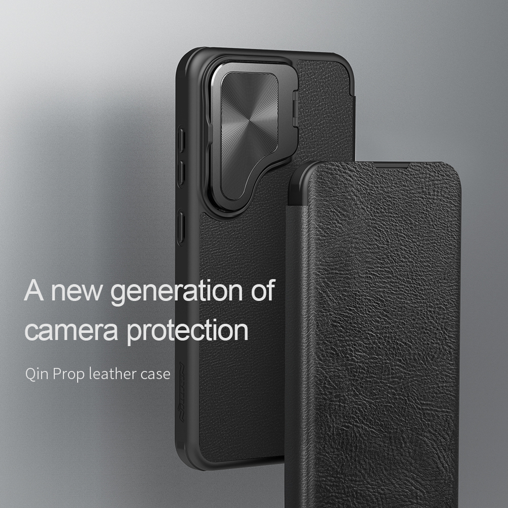 Кожаный чехол книжка с откидной крышкой для камеры от Nillkin для Samsung Galaxy S24, серия Qin Prop Leather Case