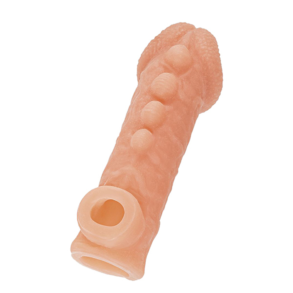 Телесная закрытая насадка 13,8см с шишечками Kokos Cock Sleeve 008 Size S