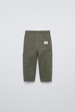 ZARA БРЮКИ STRAIGHT ИЗ ТВИЛА СО ШНУРКАМИ, ЗЕЛЕНЫЙ