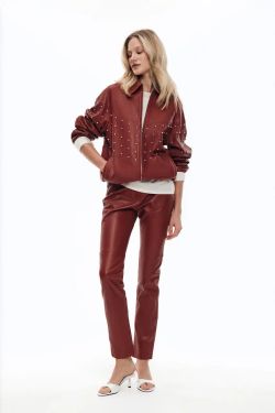 Кожаный бомбер (((Самая красивая куртка))), бордовая