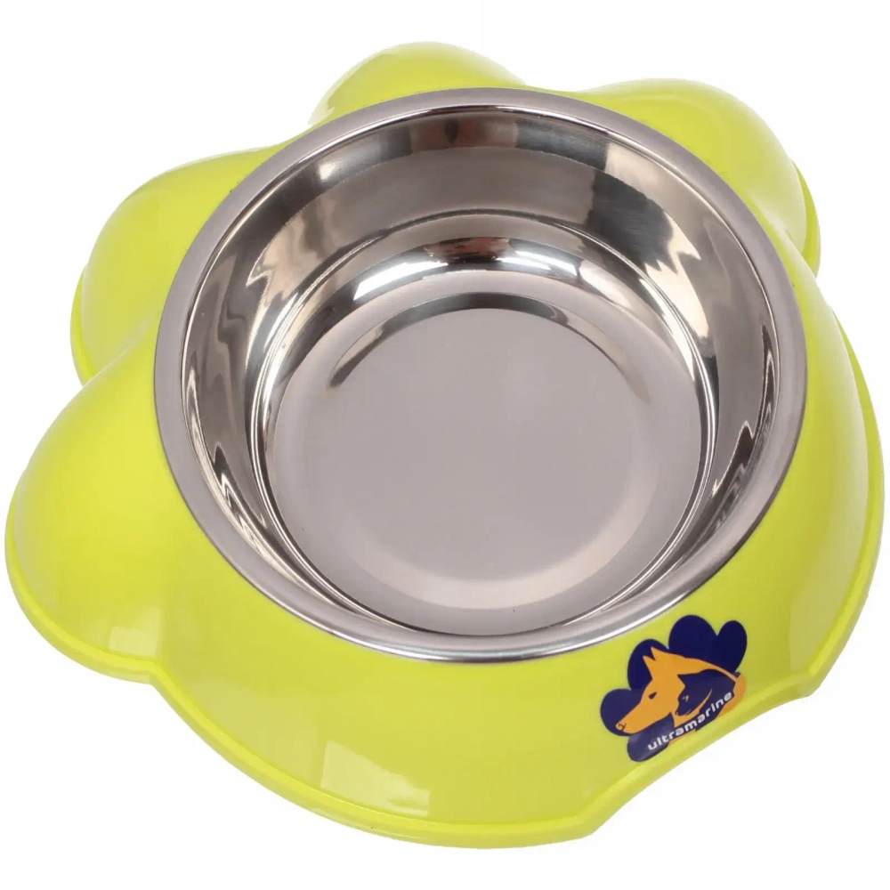 Миска пластиковая с металлической чашкой «Лапка» 16*4,6см цвет зеленый