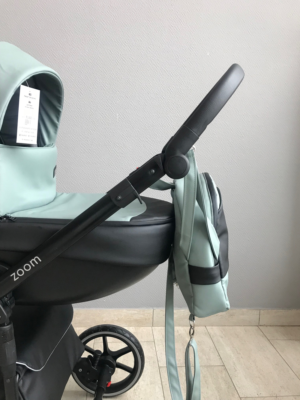 Коляска детская Peppy Zoom 2 в 1 (01) Черная экокожа / Мята экокожа