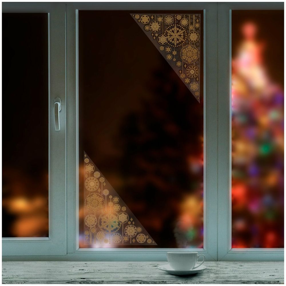 Украшение для окон и стекла ЗОЛОТАЯ СКАЗКА "Узоры из золотых снежинок 2", 30х38 см, ПВХ, 591228