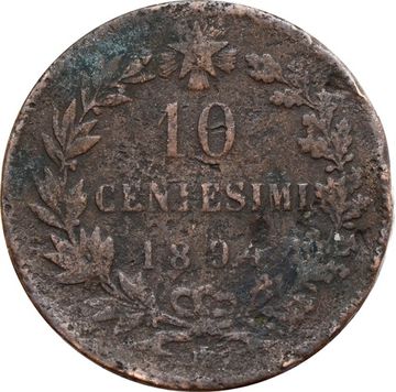 10 чентезимо 1894 Италия (Отметка монетного двора "BI" - Бирмингем)