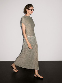 Massimo Dutti Плиссированная юбка миди с меланжевым узором, бежевый