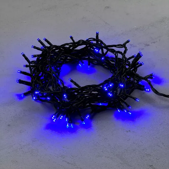 Светодиодная нить 100 синих LED ламп, 10 м., 24В., черный провод ПВХ, LTC (PST100-11-1B)