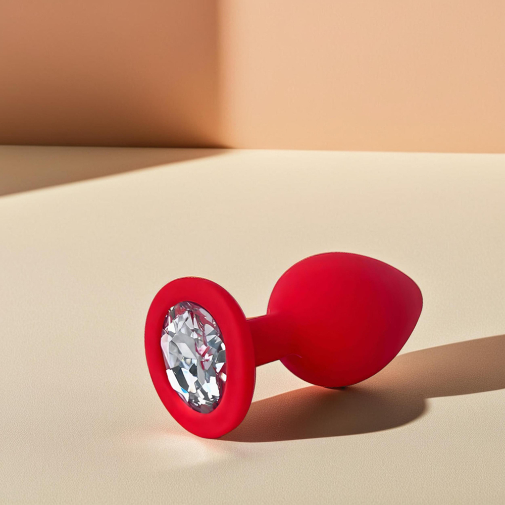 Анальная пробка силиконовая красная с белым кристаллом Fantasy Toys (S)