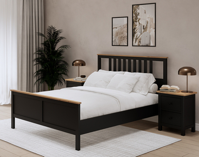 Двуспальная кровать, Хемнэс/Кымор, 140х200см, черный/светло-коричневый