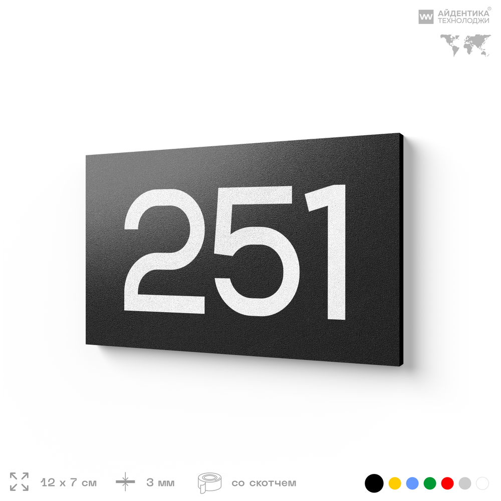 Номер на дверь 251, табличка на дверь для офиса, квартиры, кабинета, аудитории, склада, черная 120х70 мм, Айдентика Технолоджи