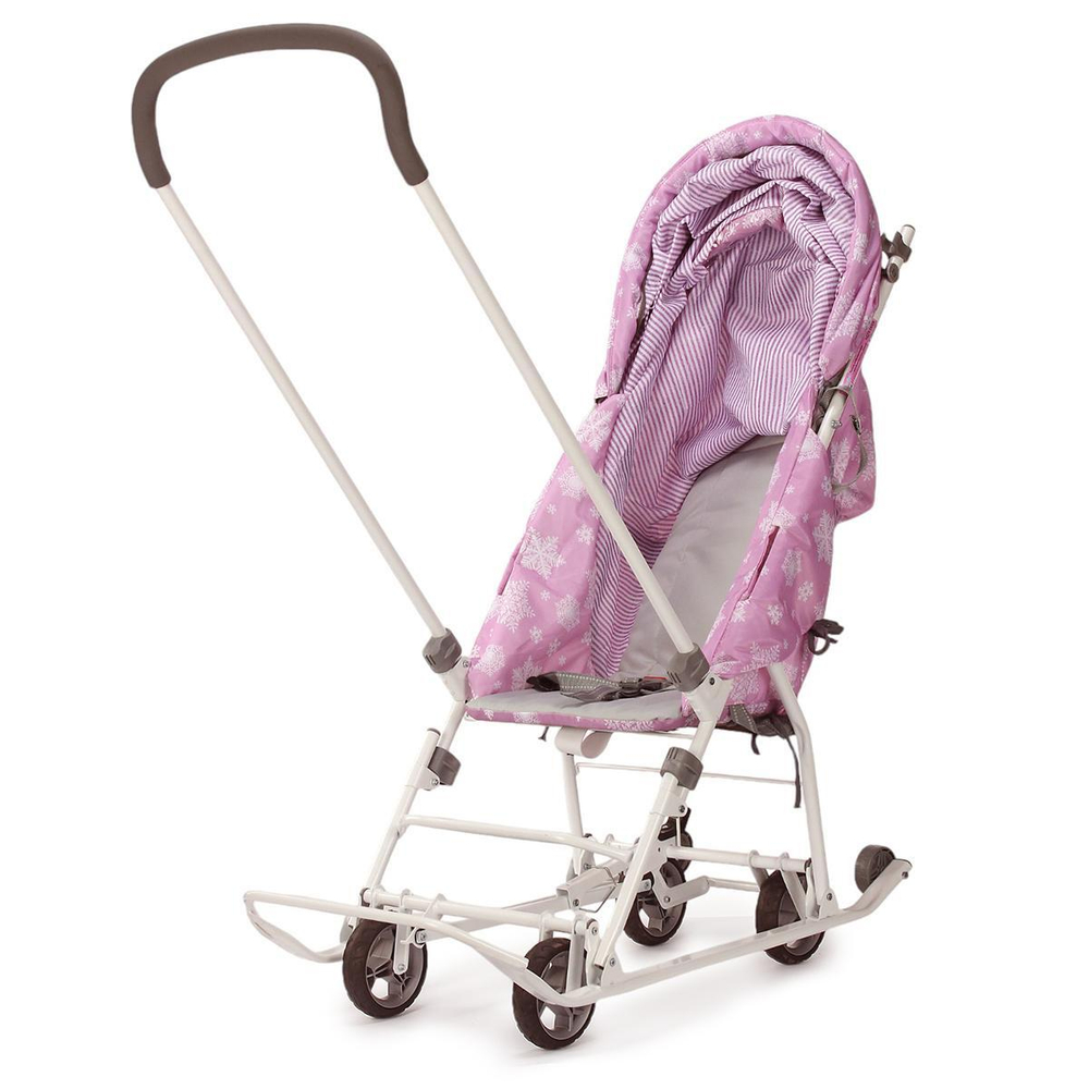 Санки-коляска "Наши Детки 3-1К" со снежинками на сиреневом