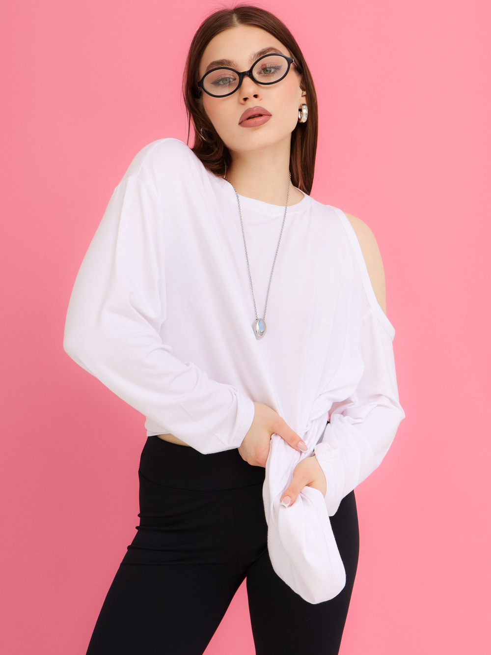 Лонгслив на одно плечо Вискоза, пломбир