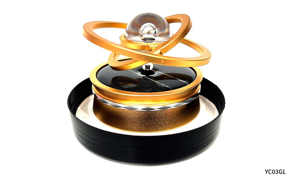 Ароматизатор-игрушка -на торпеду- ПЛАНЕТА (пластик футляр) - солн батар (гель)- YC-03GL золотистый A