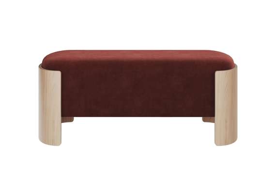 Банкетка Lagom 100 см (бордовый FiberGuard, натуральный дуб)