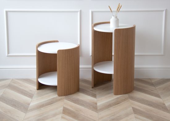 Столик Lagom D 43 см высота 64 см (белый, натуральный дуб)