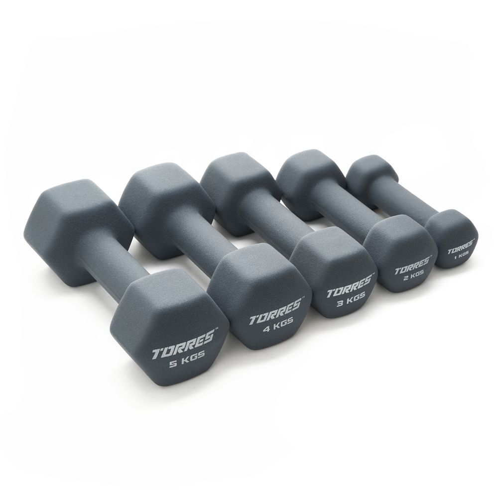 Гантель TORRES 2 кг, PL522502, металл в неопреновой оболочке, форма шестигранник, серый