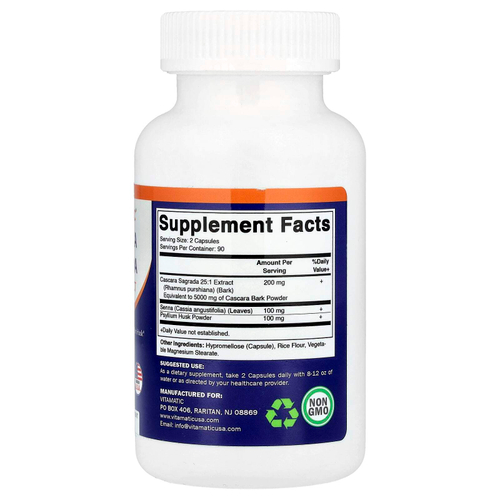 Vitamatic, Cascara Sagrada, 180 растительных капсул