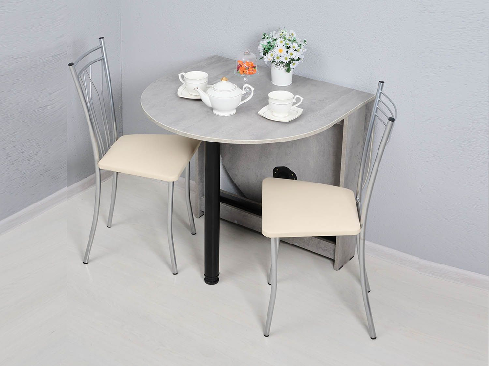 Стол раскладной овальный Черный / Бетон