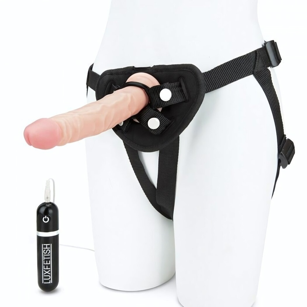 Регулируемые трусики с вибрирующей насадкой - 16 см. (Цвет: телесный с черным)