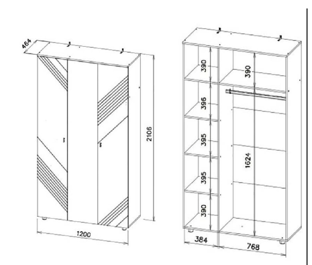 БАЙКАЛ Шкаф трехстворчатый (Графит/Дуб золотой)