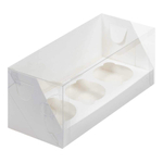 Коробка для 3 капкейков БЕЛАЯ с пластиковой крышкой 24 х 10 х 10 см