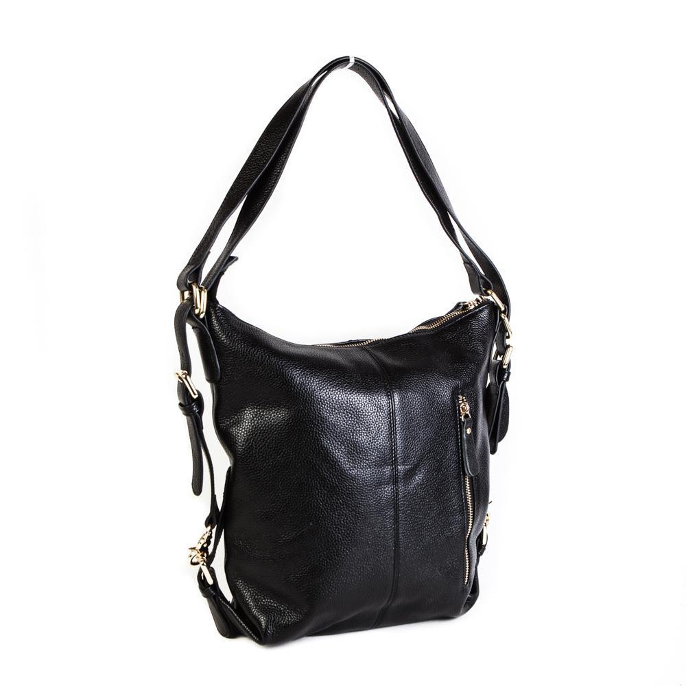 Женская средняя чёрная сумка-рюкзак с ручками-трансформерами на карабинах из натуральной кожи 30х30х10 см Doublecity 9043 Black