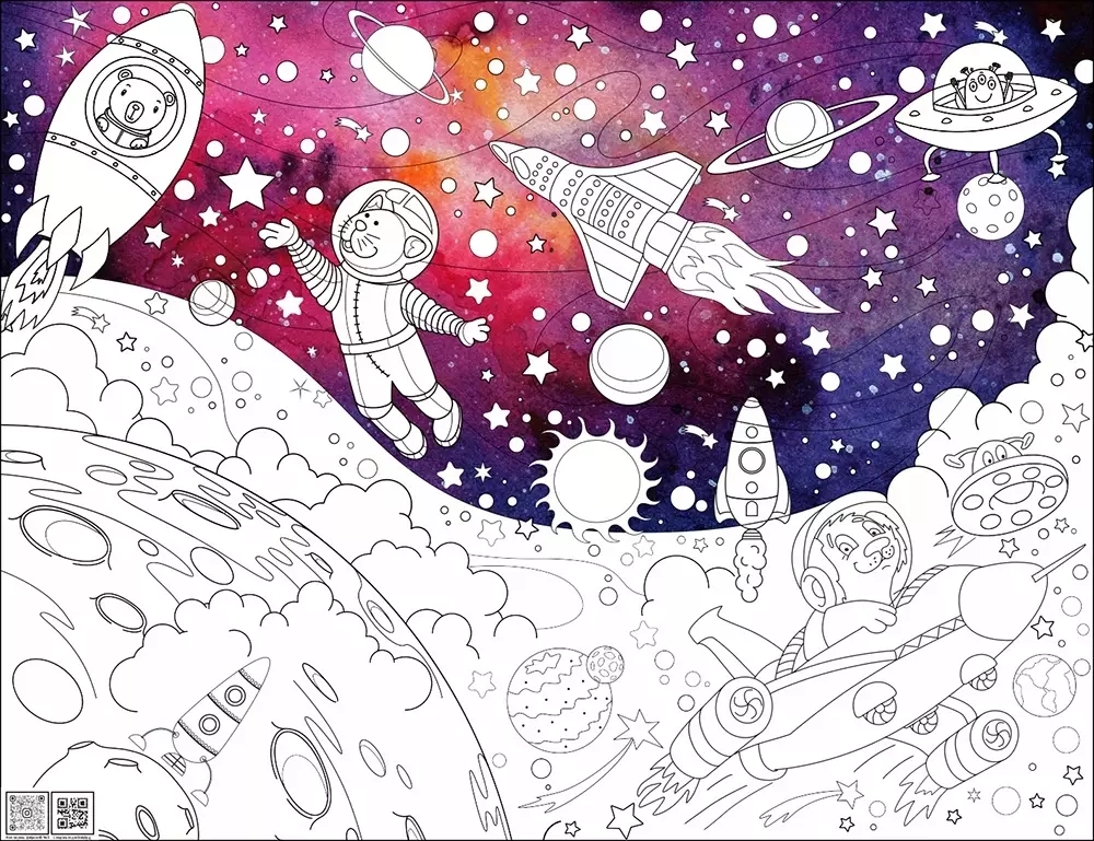 Цифровое панно ID Wall Раскраска в цвете "Животные в космосе"