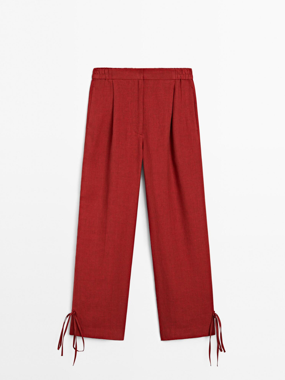 Massimo Dutti Брюки из 100% льна с бантом, темно-розовый