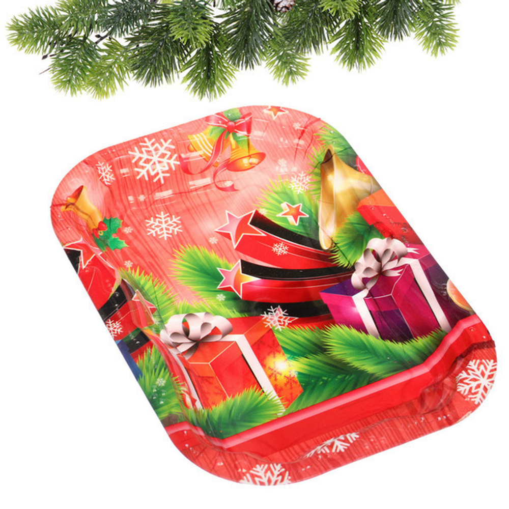 Поднос пластиковый «Новогоднее подарки» 25*17,5см