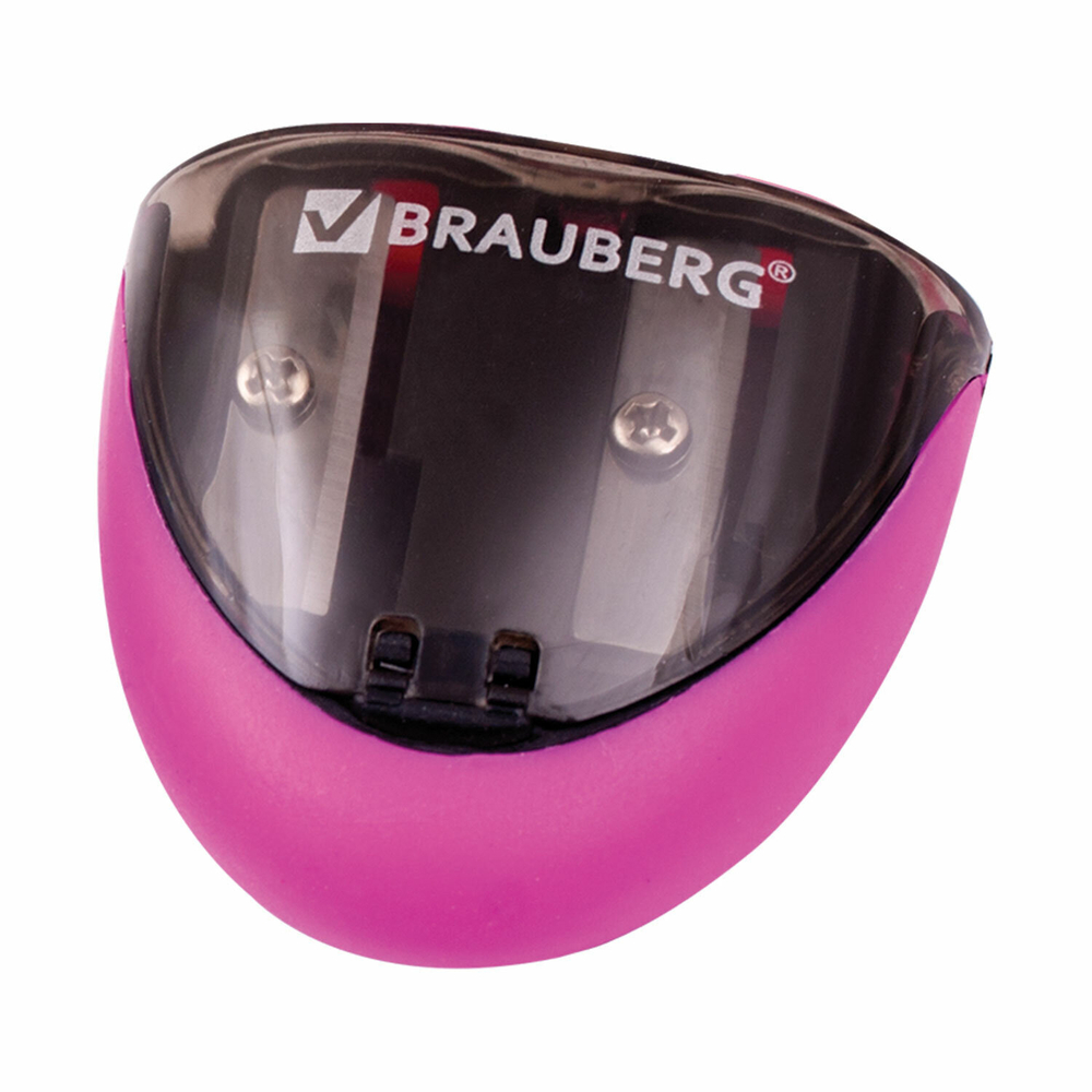 Точилка BRAUBERG "Space" 2 отверстия для чернографитных карандашей (в том числе утолщенных) резиновый упор с контейнером ассорти (24 штуки в упаковке)