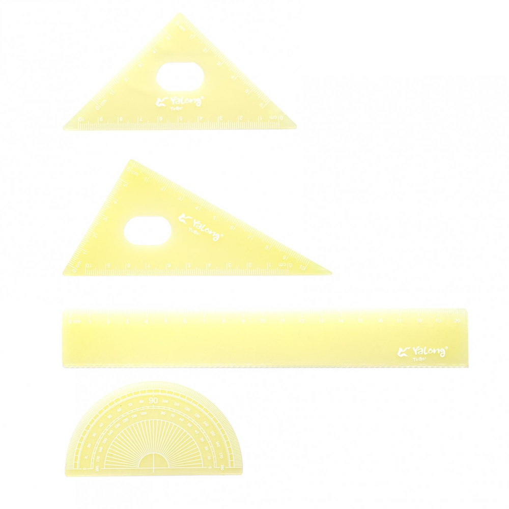 Набор чертежный Yalong, 20 см, пластиковый, 4 предмета, "Pastel", пакет-пенал ПВХ с европодвесом