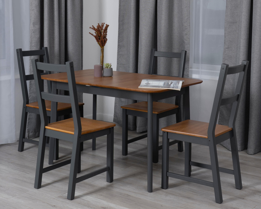 Стол Соната Люкс раздвижной/Sonata Lux extension table массив сосны, антик /графит, 120-(150)х75х75 см