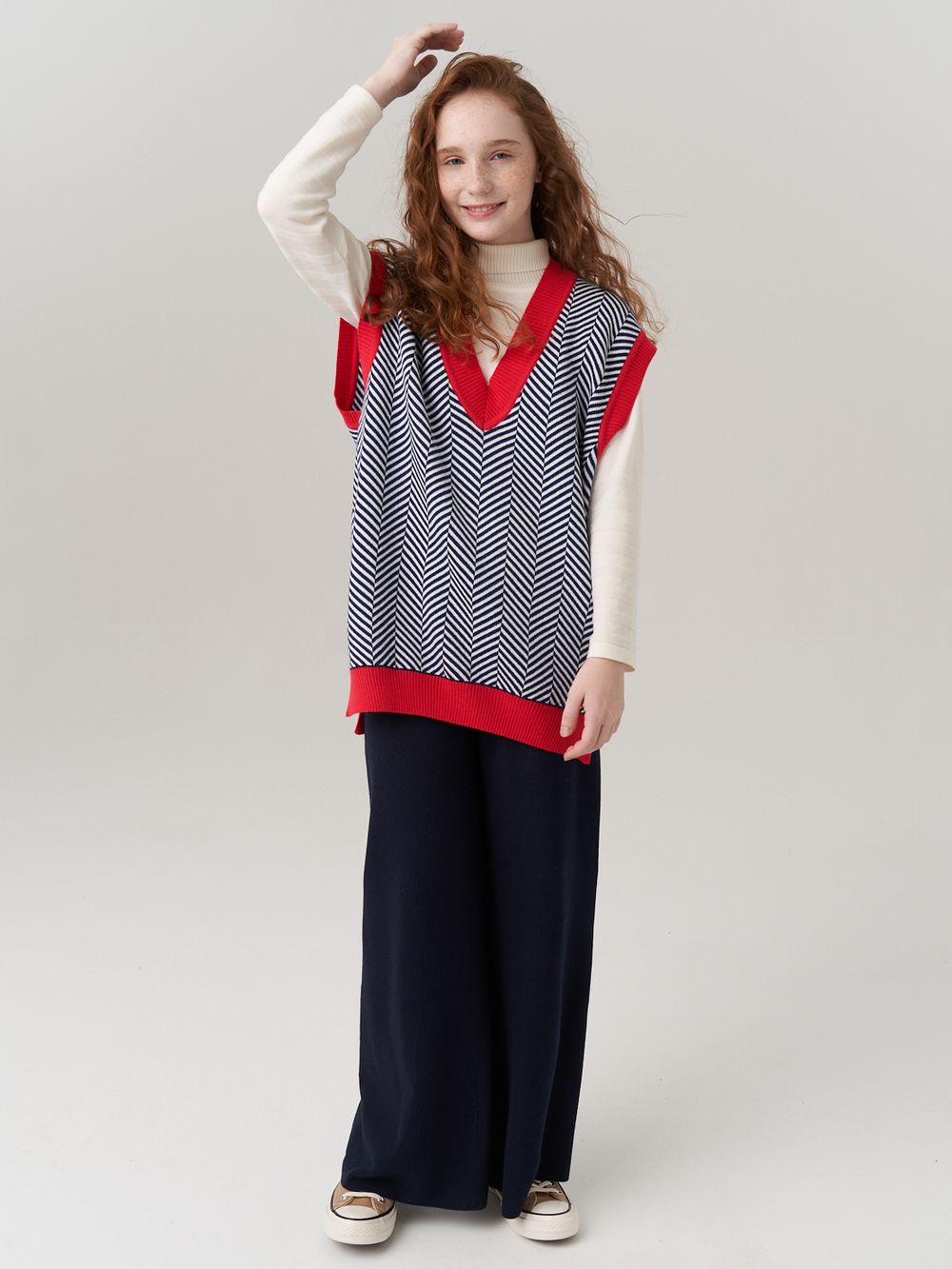 Жилетка для девочки в ушколу AT953 синий-коралловый