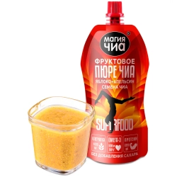 Фруктовое пюре Чиа Яблоко+Апельсин МАГИЯ ЧИА, 150 г, упаковка и стакан